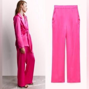 NWT ZARA HOT PINK WIDE LEG TROUSER